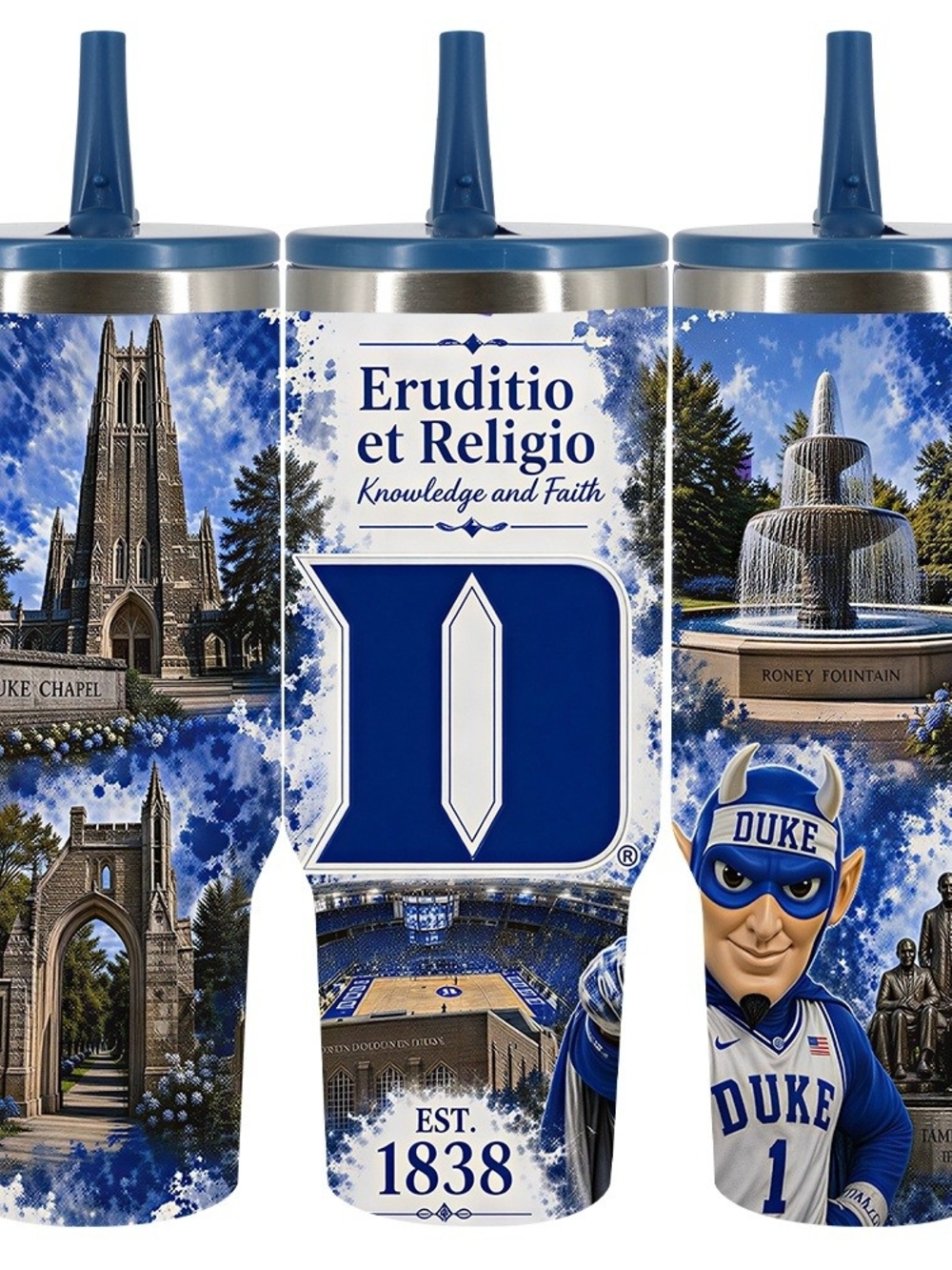 Duke Blue Stainless Steel Tumbler with Straw Lid
